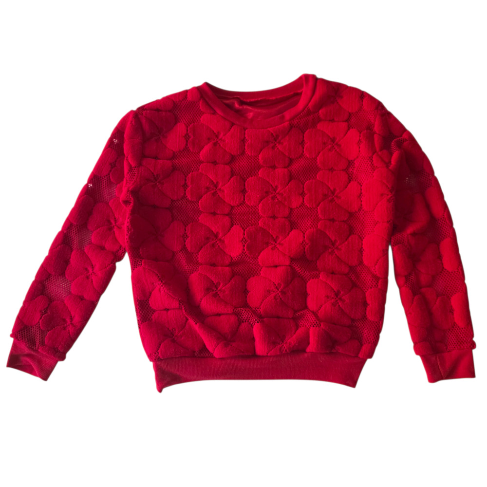 Vintage Red Floral Textured Mesh Sweater Women's S Cotton Pullover